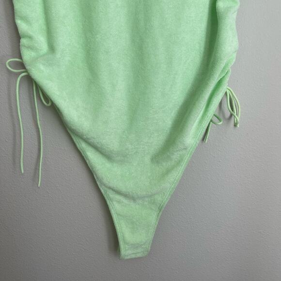 NWT Savage X Fenty Green 70s Ruched Terry Thong Teddy Bodysuit - Picture 7 of 14